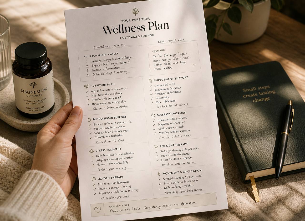 Personal wellness plan with supplement and lifestyle recommendations